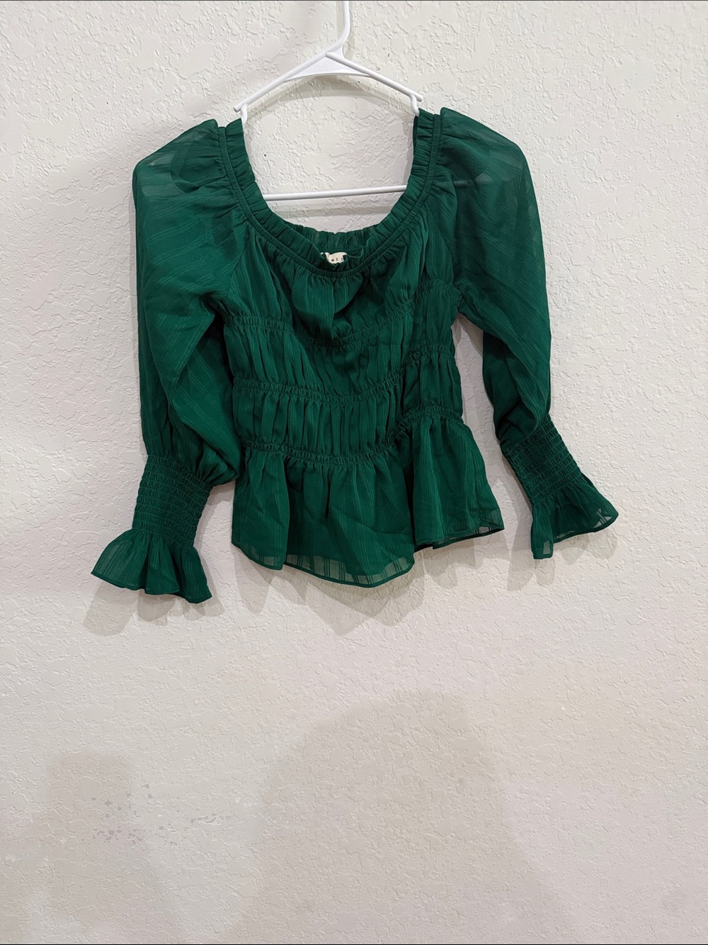 Promesa Emerald Green Smocked Peasant Top